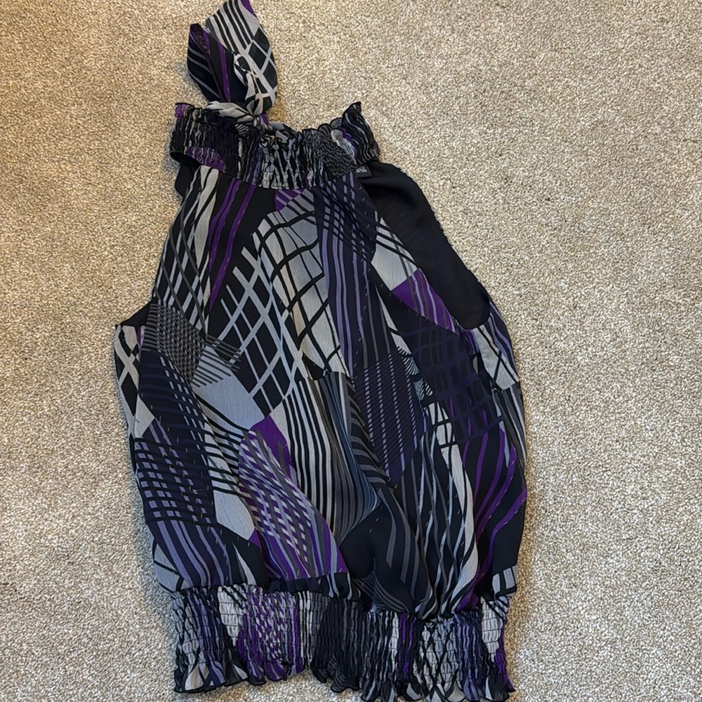 Cute, purple & black, ties in the back top